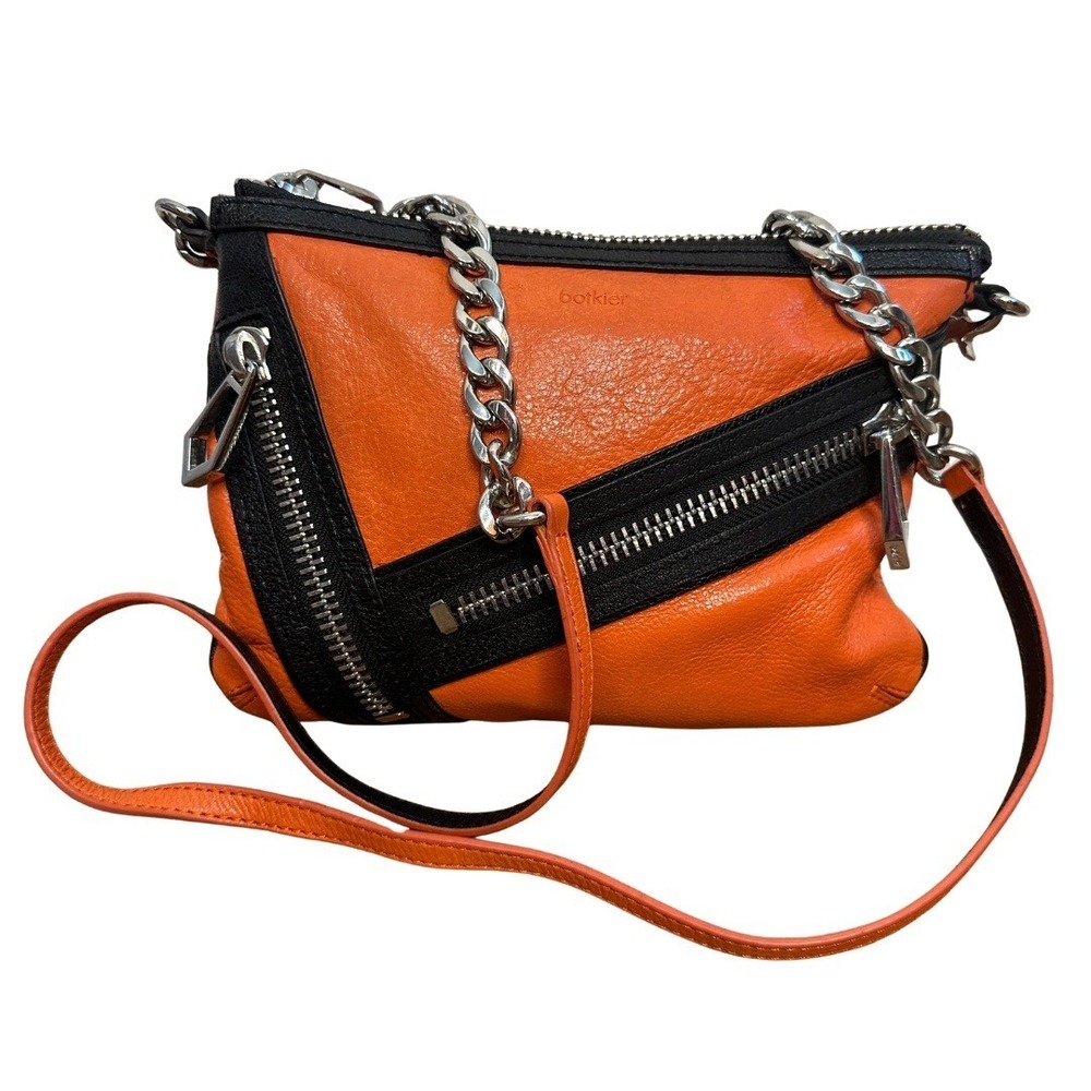 Botkier‎ Orange Black Leather Chain Crossbody Shoulder Bag